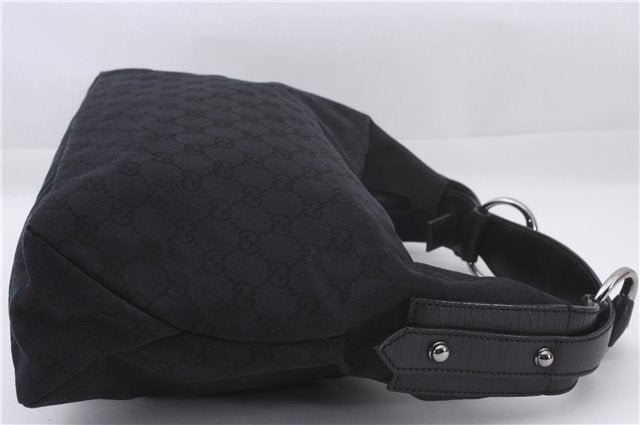 Authentic GUCCI Horsebit Hobo Shoulder Bag GG Canvas Leather 115867 Black 9951E