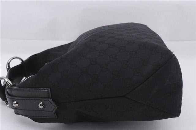 Authentic GUCCI Horsebit Hobo Shoulder Bag GG Canvas Leather 115867 Black 9951E