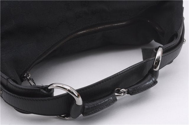Authentic GUCCI Horsebit Hobo Shoulder Bag GG Canvas Leather 115867 Black 9951E