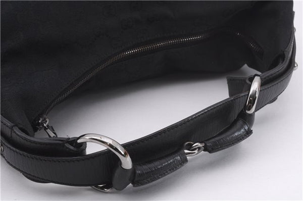 Authentic GUCCI Horsebit Hobo Shoulder Bag GG Canvas Leather 115867 Black 9951E