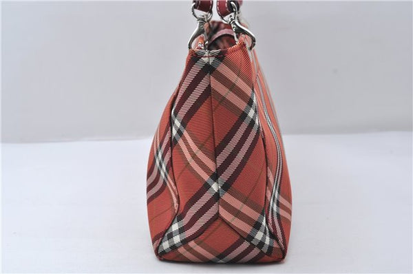 Authentic BURBERRY BLUE LABEL Check Tote Hand Bag Nylon Leather Red 9953D
