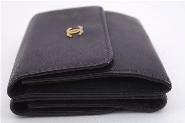 Authentic CHANEL Calf Skin CoCo Mark Trifold Wallet Purse Purple CC 9956D