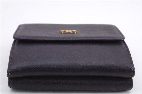 Authentic CHANEL Calf Skin CoCo Mark Trifold Wallet Purse Purple CC 9956D