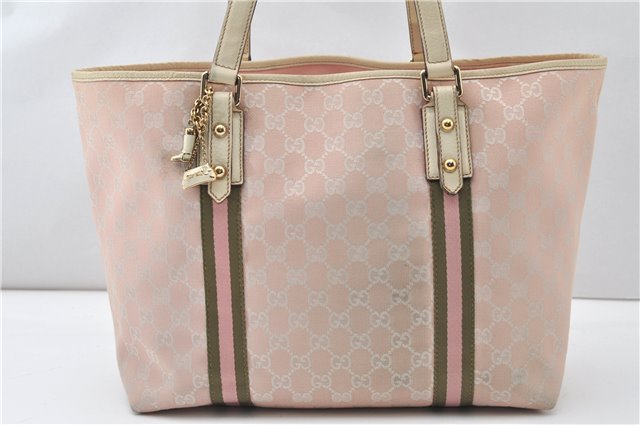 Authentic GUCCI Sherry Line Tote Bag GG Canvas Leather 139260 Pink 9958F