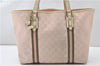 Authentic GUCCI Sherry Line Tote Bag GG Canvas Leather 139260 Pink 9958F