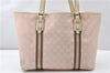 Authentic GUCCI Sherry Line Tote Bag GG Canvas Leather 139260 Pink 9958F