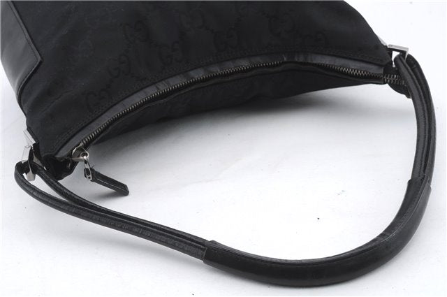 Authentic GUCCI Hand Shoulder Bag Purse GG Nylon Leather 0013766 Black 9968C