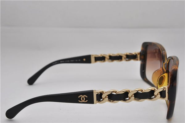 Authentic CHANEL Sunglasses Chain CoCo Mark Plastic Leather 5208-Q Brown 9969E