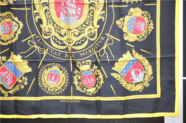 Authentic HERMES Carre 90 Scarf "LES ARMES DE PARIS" Silk Yellow 9970D