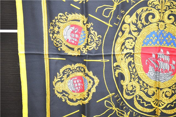 Authentic HERMES Carre 90 Scarf "LES ARMES DE PARIS" Silk Yellow 9970D