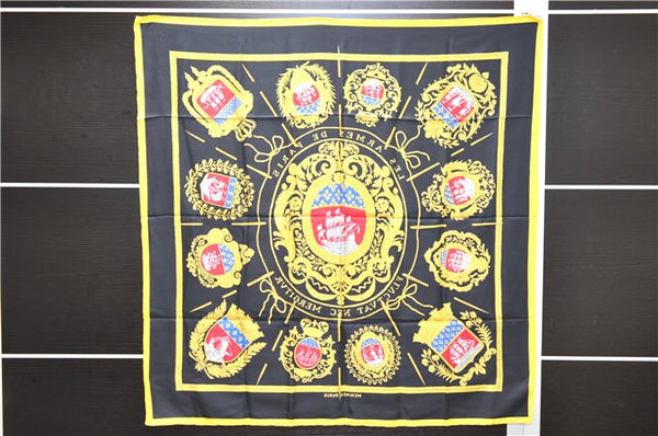 Authentic HERMES Carre 90 Scarf "LES ARMES DE PARIS" Silk Yellow 9970D