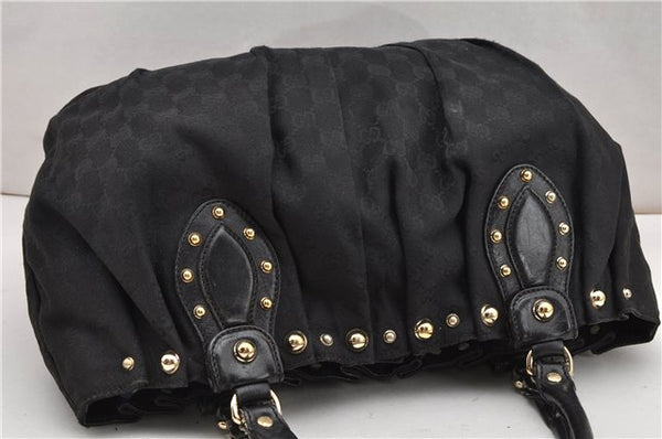 Authentic GUCCI Vintage Shoulder Tote Bag GG Canvas Leather 206719 Black 9973F