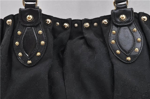 Authentic GUCCI Vintage Shoulder Tote Bag GG Canvas Leather 206719 Black 9973F