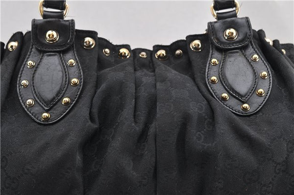 Authentic GUCCI Vintage Shoulder Tote Bag GG Canvas Leather 206719 Black 9973F