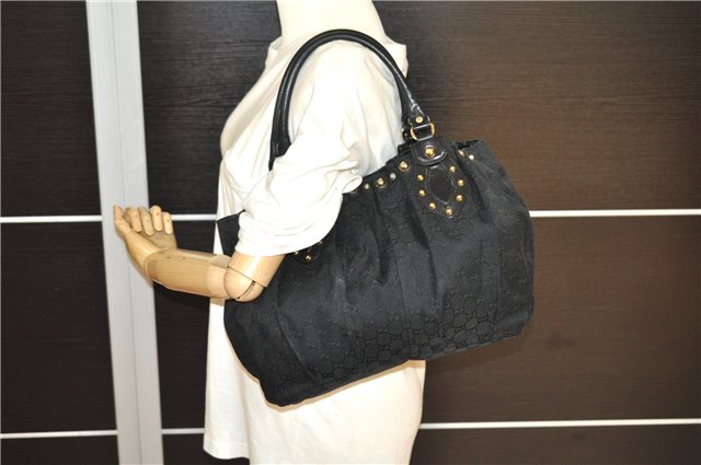 Authentic GUCCI Vintage Shoulder Tote Bag GG Canvas Leather 206719 Black 9973F