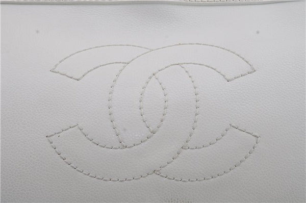 Authentic CHANEL Caviar Skin CoCo Mark Shoulder Tote Bag White 9976C