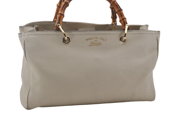 Authentic GUCCI Bamboo Shopper 2way Hand Shoulder Bag Leather 323660 Ivory 9978D
