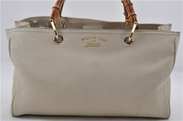 Authentic GUCCI Bamboo Shopper 2way Hand Shoulder Bag Leather 323660 Ivory 9978D