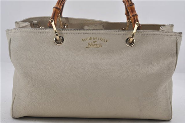 Authentic GUCCI Bamboo Shopper 2way Hand Shoulder Bag Leather 323660 Ivory 9978D