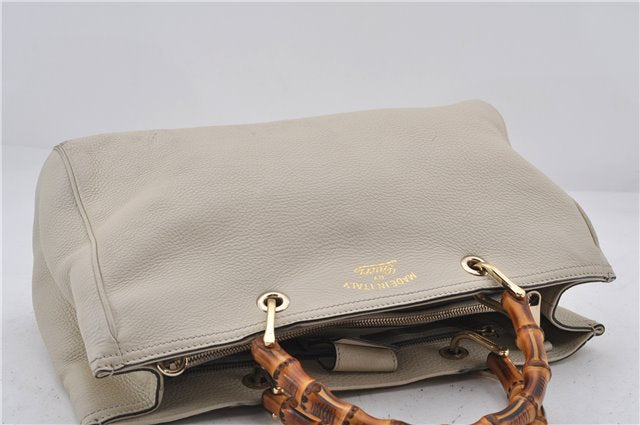 Authentic GUCCI Bamboo Shopper 2way Hand Shoulder Bag Leather 323660 Ivory 9978D