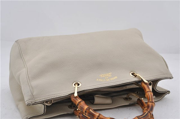 Authentic GUCCI Bamboo Shopper 2way Hand Shoulder Bag Leather 323660 Ivory 9978D