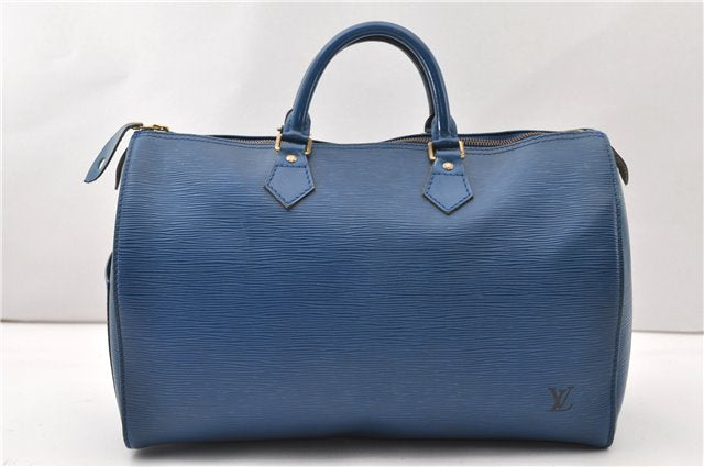 Authentic Louis Vuitton Epi Speedy 35 Hand Boston Bag Blue M42995 LV 9989F