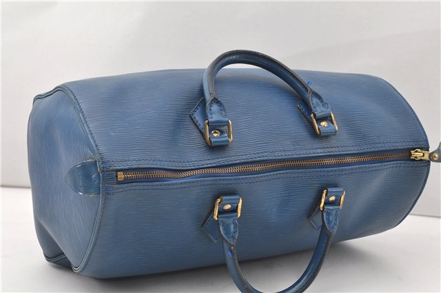 Authentic Louis Vuitton Epi Speedy 35 Hand Boston Bag Blue M42995 LV 9989F