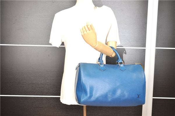 Authentic Louis Vuitton Epi Speedy 35 Hand Boston Bag Blue M42995 LV 9989F