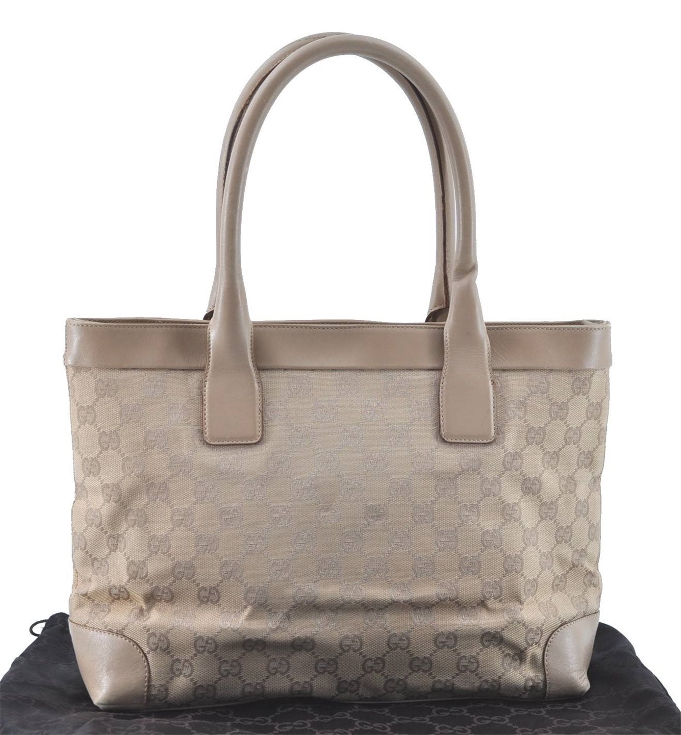 Authentic GUCCI Shoulder Tote Bag GG Canvas Leather 33890 Beige B6920