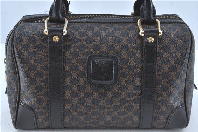 Authentic CELINE Macadam Blason Pattern Hand Boston Bag PVC Leather Black D5080