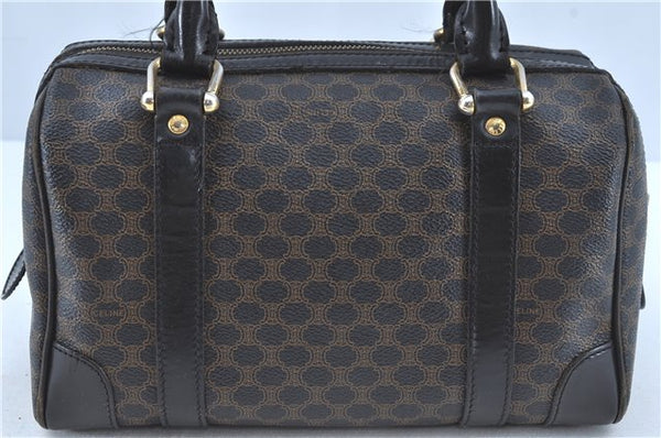 Authentic CELINE Macadam Blason Pattern Hand Boston Bag PVC Leather Black D5080