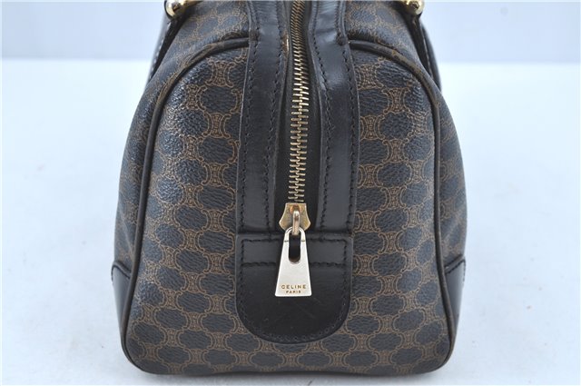 Authentic CELINE Macadam Blason Pattern Hand Boston Bag PVC Leather Black D5080