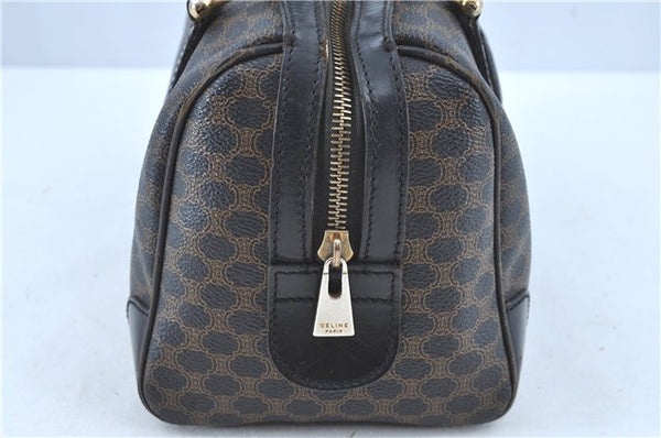 Authentic CELINE Macadam Blason Pattern Hand Boston Bag PVC Leather Black D5080