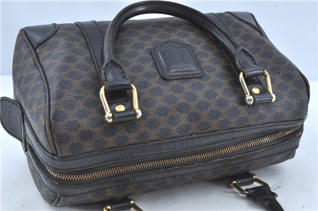 Authentic CELINE Macadam Blason Pattern Hand Boston Bag PVC Leather Black D5080