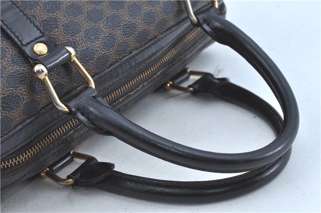 Authentic CELINE Macadam Blason Pattern Hand Boston Bag PVC Leather Black D5080