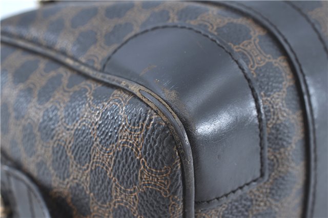Authentic CELINE Macadam Blason Pattern Hand Boston Bag PVC Leather Black D5080