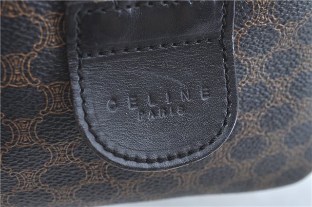 Authentic CELINE Macadam Blason Pattern Hand Boston Bag PVC Leather Black D5080