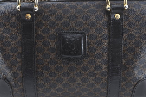 Authentic CELINE Macadam Blason Pattern Hand Boston Bag PVC Leather Black D5080