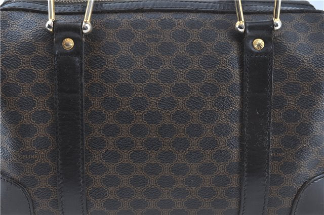 Authentic CELINE Macadam Blason Pattern Hand Boston Bag PVC Leather Black D5080