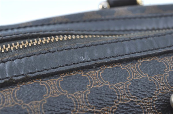 Authentic CELINE Macadam Blason Pattern Hand Boston Bag PVC Leather Black D5080