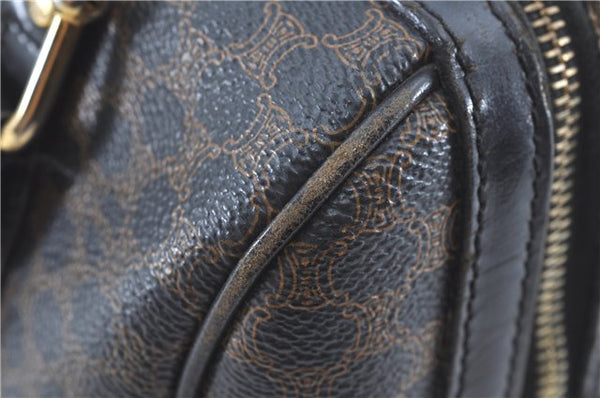 Authentic CELINE Macadam Blason Pattern Hand Boston Bag PVC Leather Black D5080