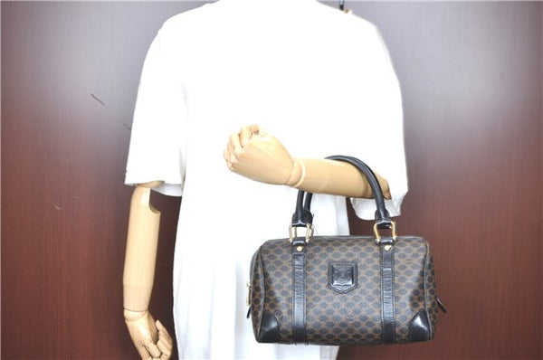Authentic CELINE Macadam Blason Pattern Hand Boston Bag PVC Leather Black D5080