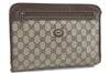 Authentic GUCCI Clutch Hand Bag Purse GG PVC Leather Brown Beige D9202