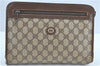 Authentic GUCCI Clutch Hand Bag Purse GG PVC Leather Brown Beige D9202