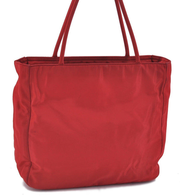 Authentic PRADA Nylon Leather Tote Shoulder Bag Purse Red E3509