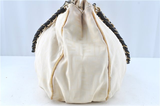 Auth FENDI Zucca Mamma Baguette Chain Shoulder Bag Nylon Leather Ivory E5436