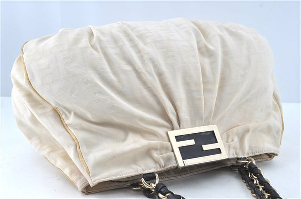 Auth FENDI Zucca Mamma Baguette Chain Shoulder Bag Nylon Leather Ivory E5436