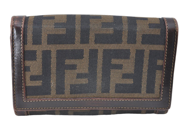 Authentic FENDI Zucca Bifold Wallet Purse Canvas Leather Brown F3096