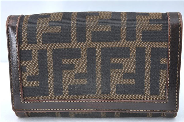 Authentic FENDI Zucca Bifold Wallet Purse Canvas Leather Brown F3096