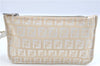 Authentic FENDI Zucchino Tote Hand Bag Canvas Leather White Beige F7384